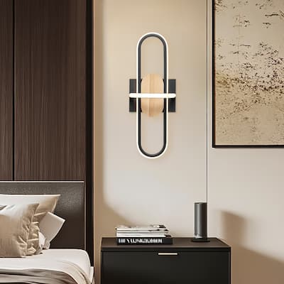 Wall Lamp Black & Wood - N/A