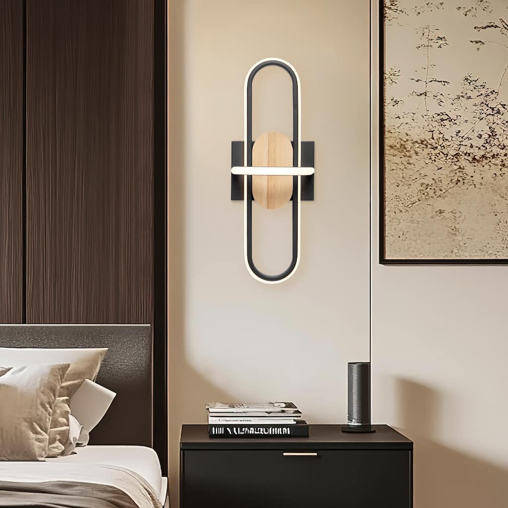 Wall Lamp Black & Wood - N/A