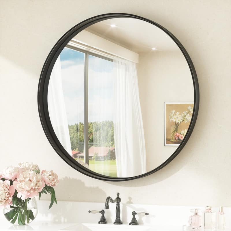 Keonjinn Round Framed Bathroom Wall Mirrors - 30x30 - Black