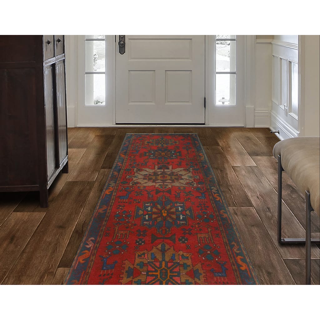 Fine Vintage Distressed Kiraz Red/Brown Runner - 3'3" x 9'11"