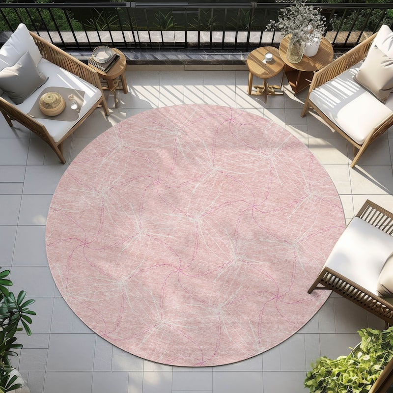 Machine Washable Indoor/ Outdoor Abstract Contemporary Chantille Rug - Pink - 8' x 8'