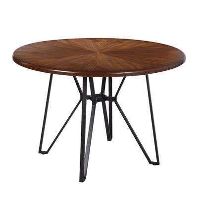 Round Mid Century Metal Base Dining Room Table Bar Table Brown
