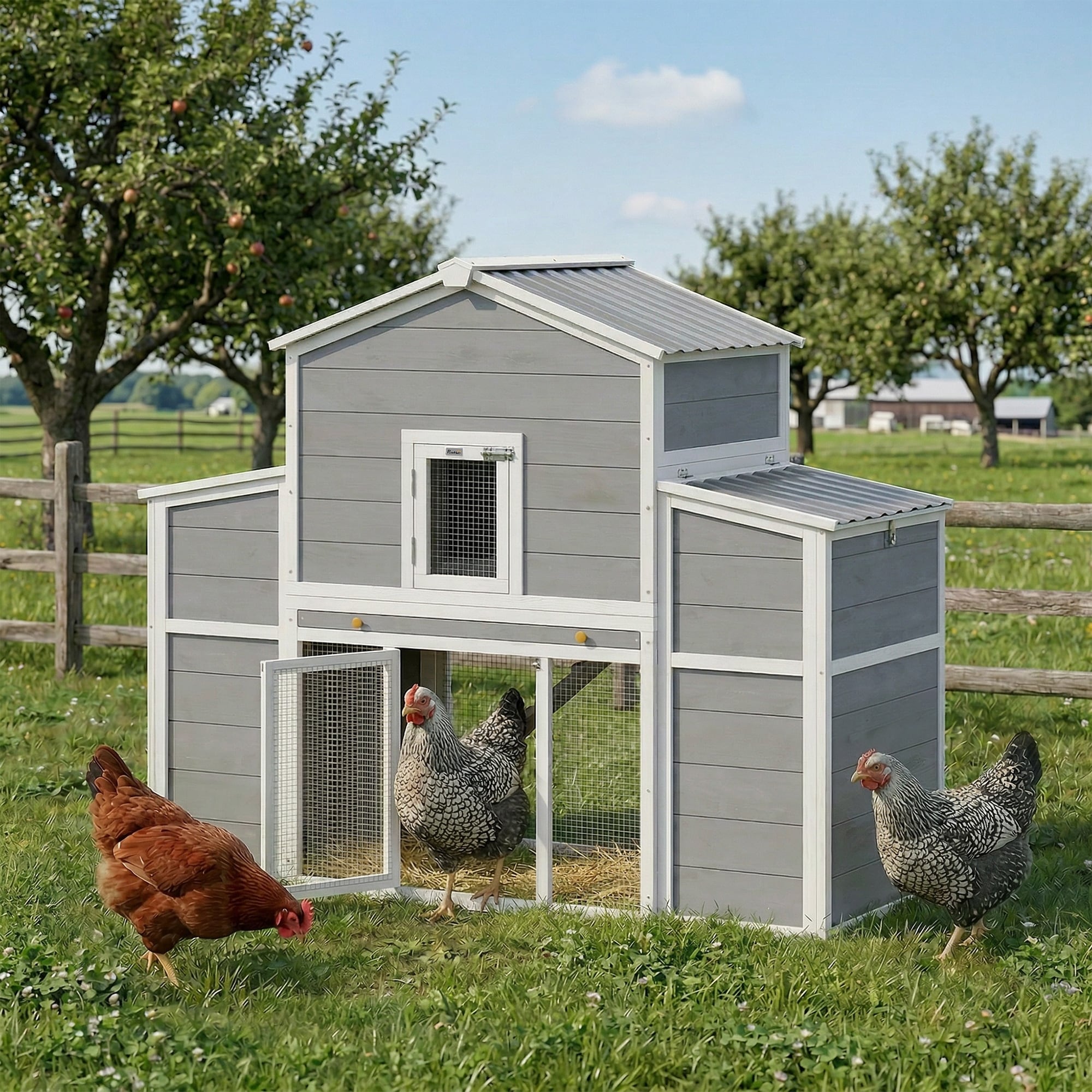 PawHut 66.5" Large Wooden Chicken Coop with 2 Nesting Boxes & Ramp