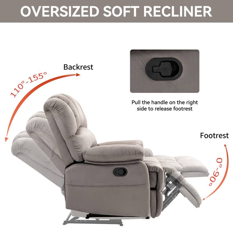 Brown Oversized Manual Recliner Chair with 155° Recline, Easy Assembly, and Extra-Large Design for Living Room