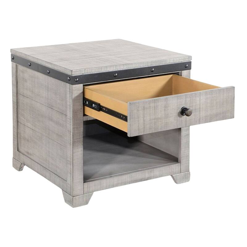 24 in. Gray and Black Rectangle Wood End Table with Storage Drawer for Convenience