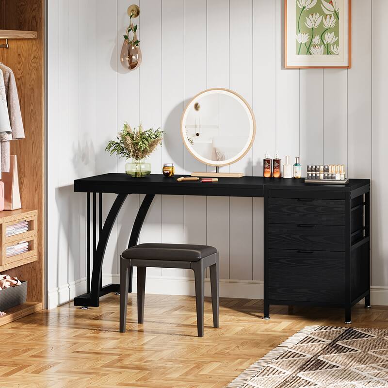 Vanity Desk with 3 Drawers, 59-Inch Large Dressing Table with Reversible Drawers, Chic Makeup Desk for Women Girls