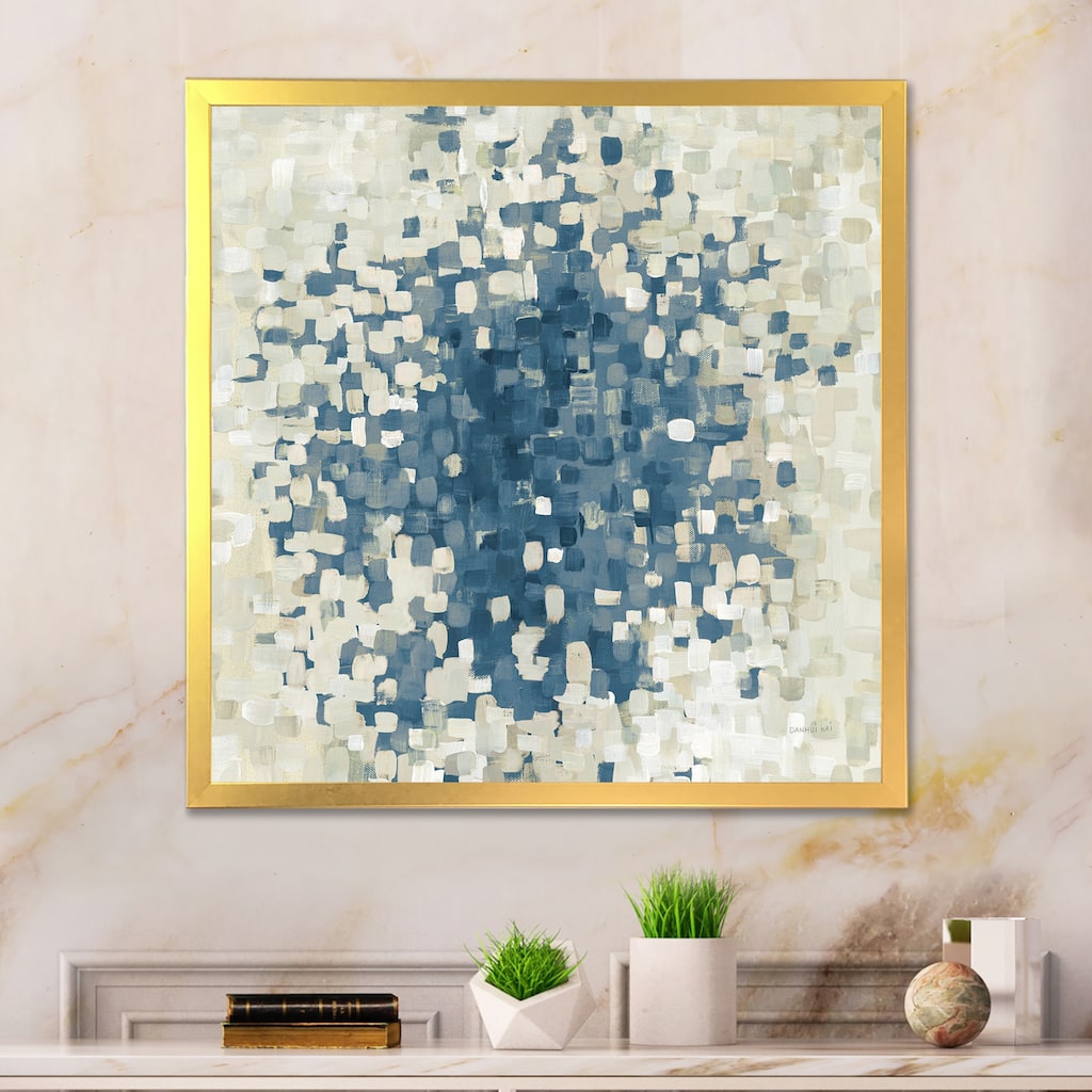 Designart "Geometric Blue Spots" Modern & Contemporary Framed Art Print