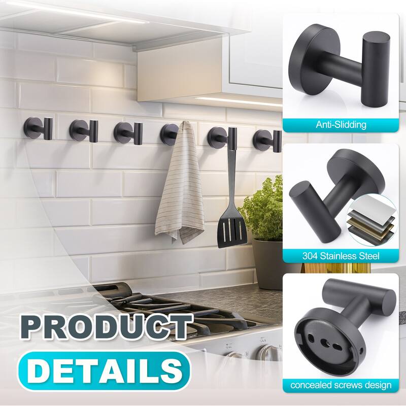 WOWOW Stainless Steel J-Hook Robe/Towel Hook 6-Pack