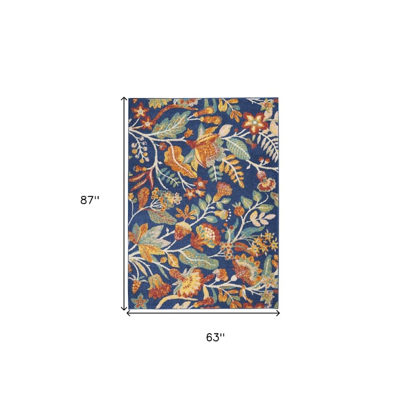 Power Loomed Floral Traditional Low Pile Area Rug - 87' X '63' X '0.25