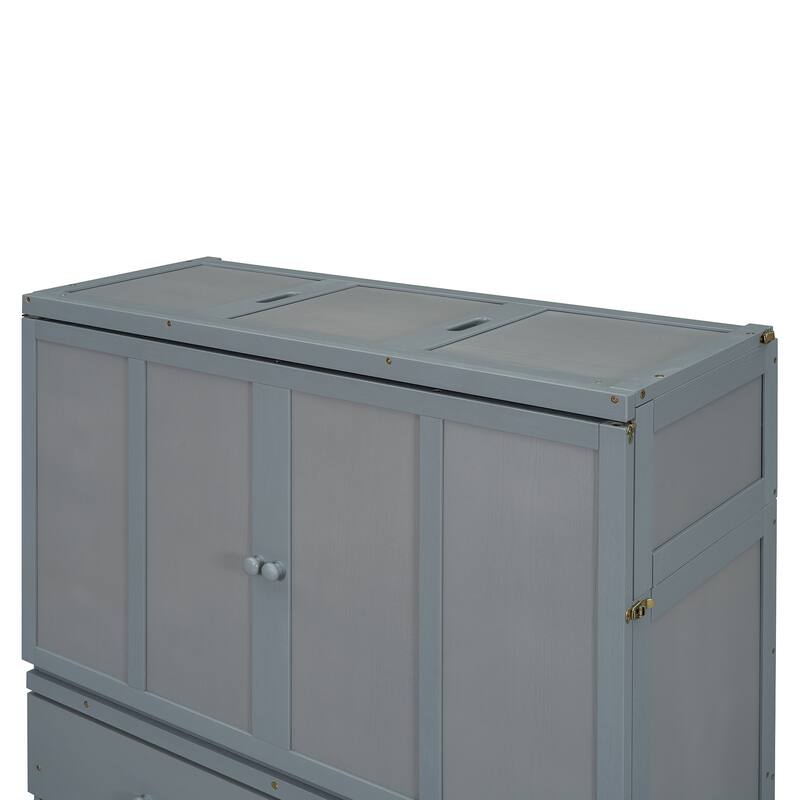 Space-Saving Full Size Murphy Bed with USB Port and Large Drawer, Gray