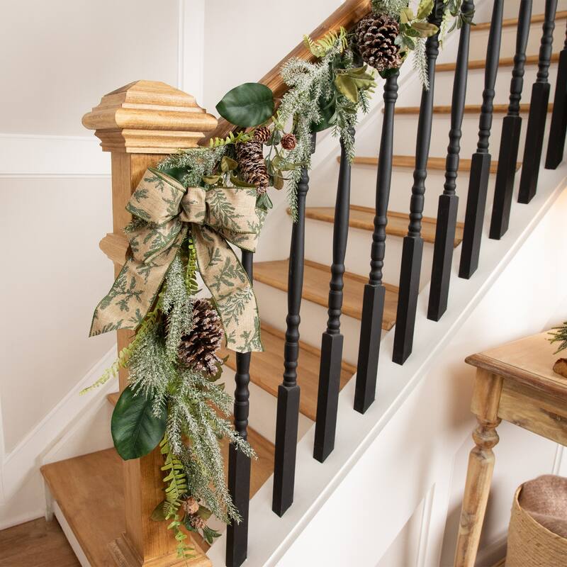 Lightly Flocked Mixed Pine and Magnolia Artificial Christmas Garland - 5.75' x 8" - Unlit