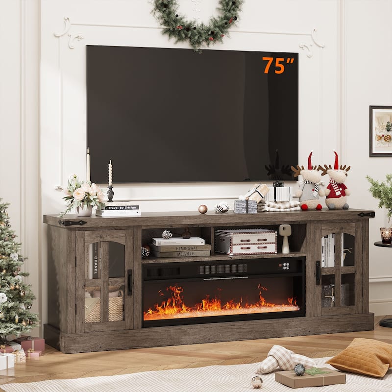Gymojoy Fireplace 71" TV Stand with 36" Electric Fireplace, Media Console for Up to 80" TVs, LED Lights Entertainment Center.