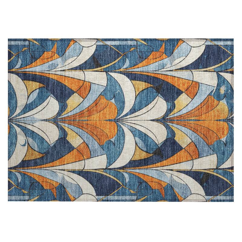 Machine Washable Indoor/Outdoor Modern Mosaic Chantille Rug