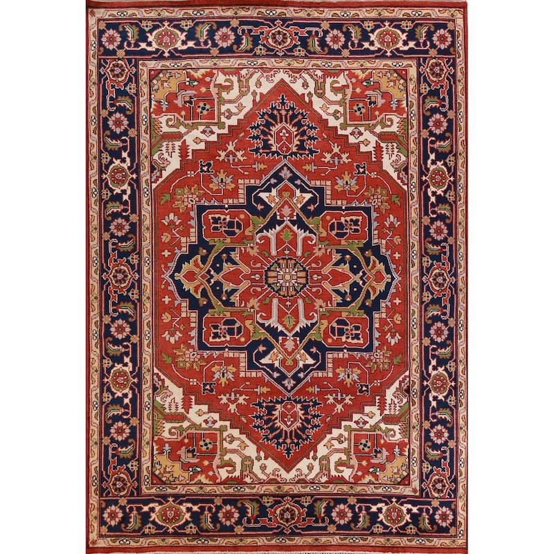 Hand Knotted Oriental 100% Wool Carpet Traditional Medallion Oranges & Rust Heriz (serapi) Area Rug - 12' 0'' X 8' 10''