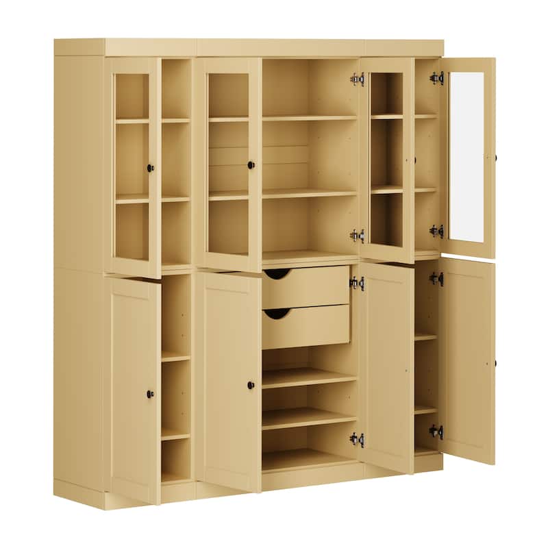 Palace Imports 100% Solid Wood 65" Pantry Cabinet with Clear Glass, Shaker Doors, 2-Drawers and Adjustable Shelves