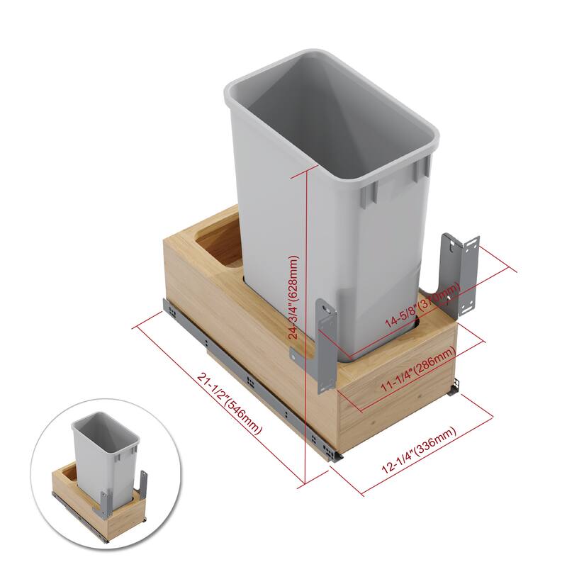 Dowell Trash Can Pull Out Set - 15" Wide w/Wood Base