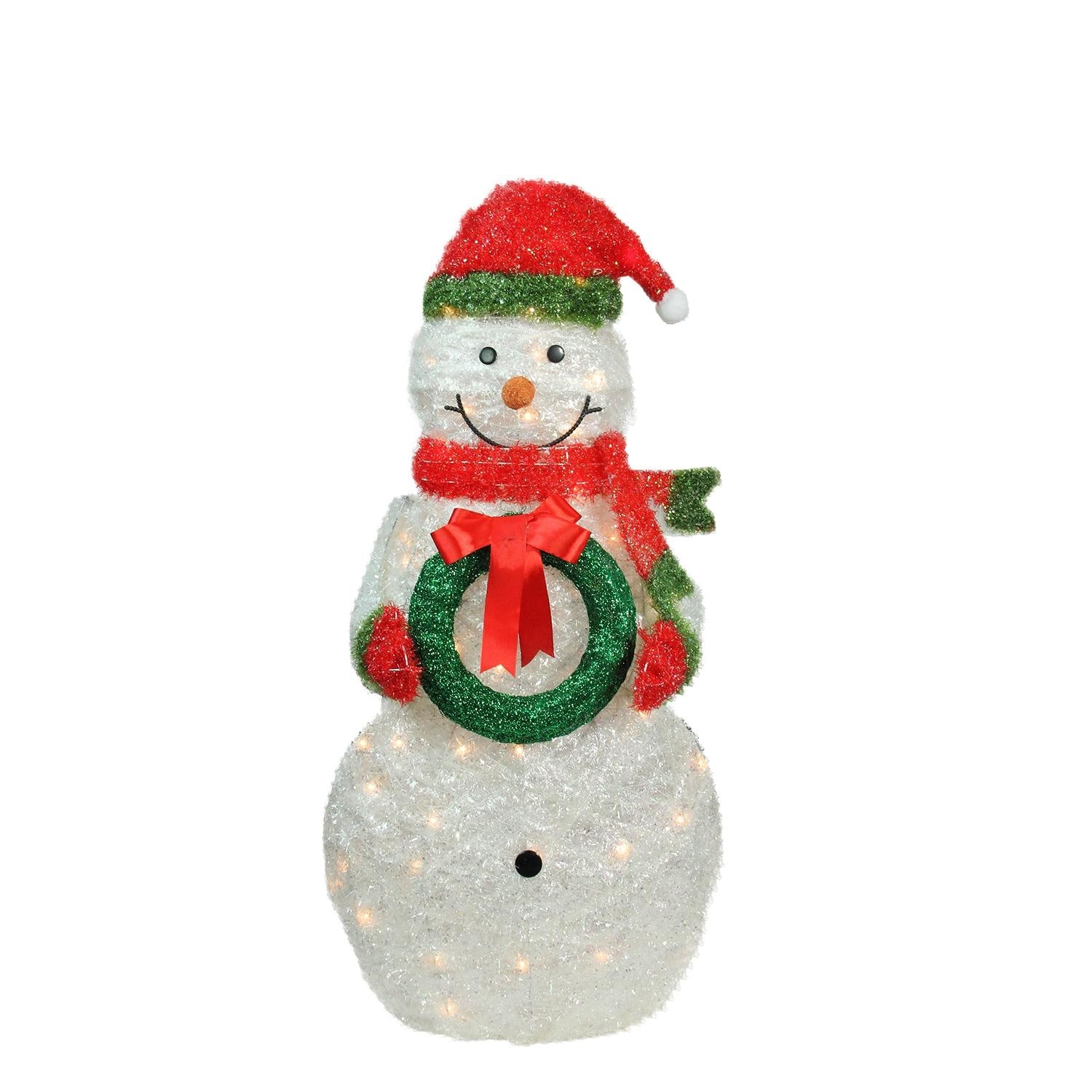 Shop 38" Lighted Tinsel Snowman with Wreath Christmas Outdoor
