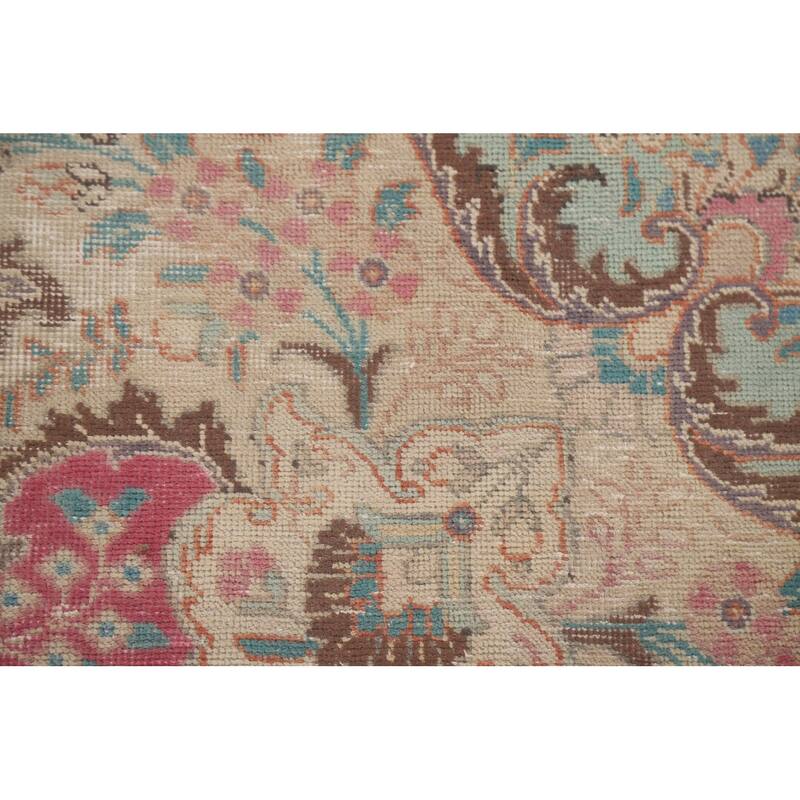 Hand Knotted Oriental 100% Wool Carpet Traditional Floral Pink Tabriz Area Rug - 12' 11'' X 9' 9''