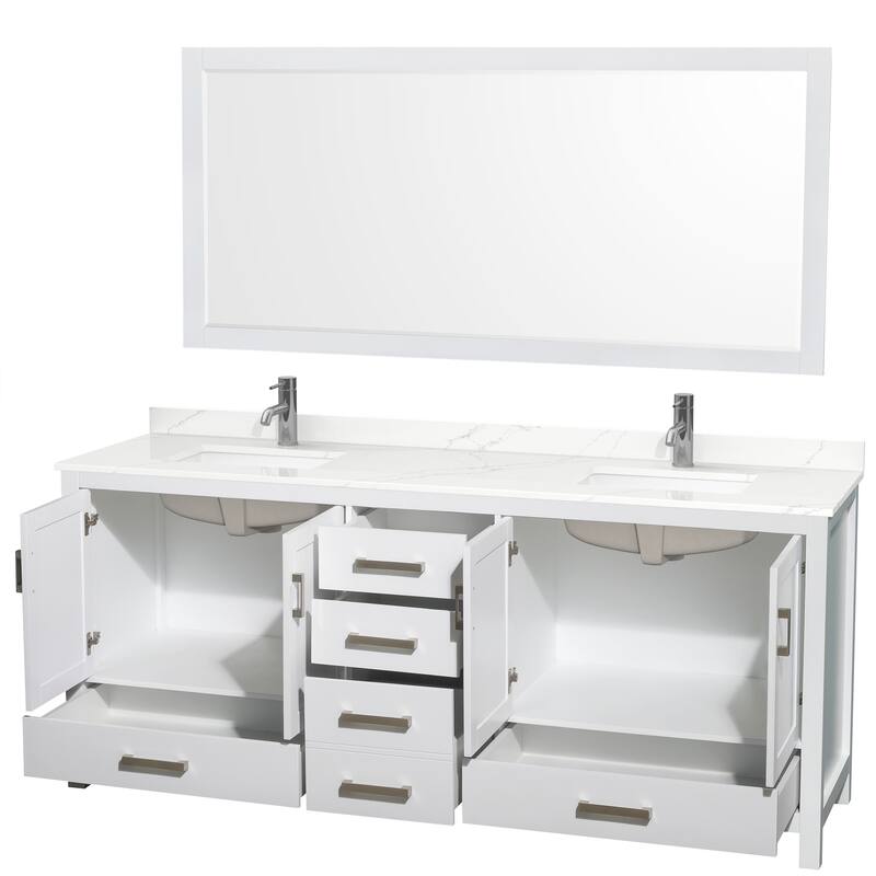 Sheffield 80-inch Double Vanity, Single Hole Quartz Top,70-inch Mirror