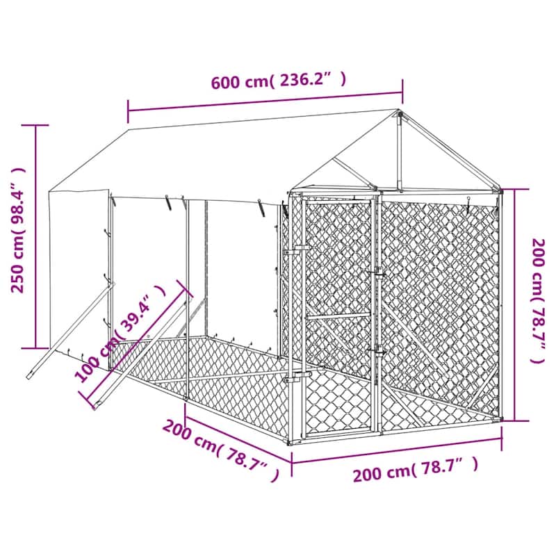 vidaXL Outdoor Dog Kennel with Roof Silver Galvanized Steel