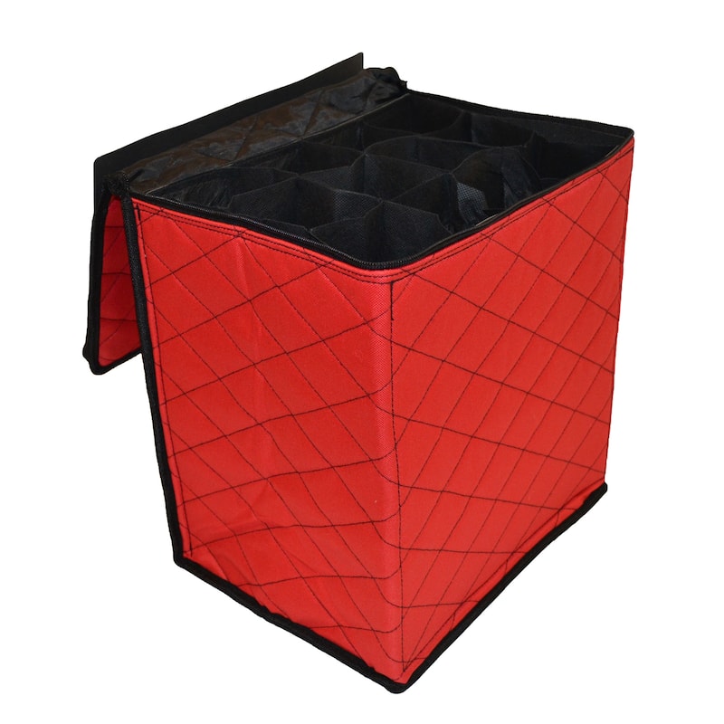 48ct Red and Black Quilted Zip Up Christmas Ornament Storage Tub - 13.75"