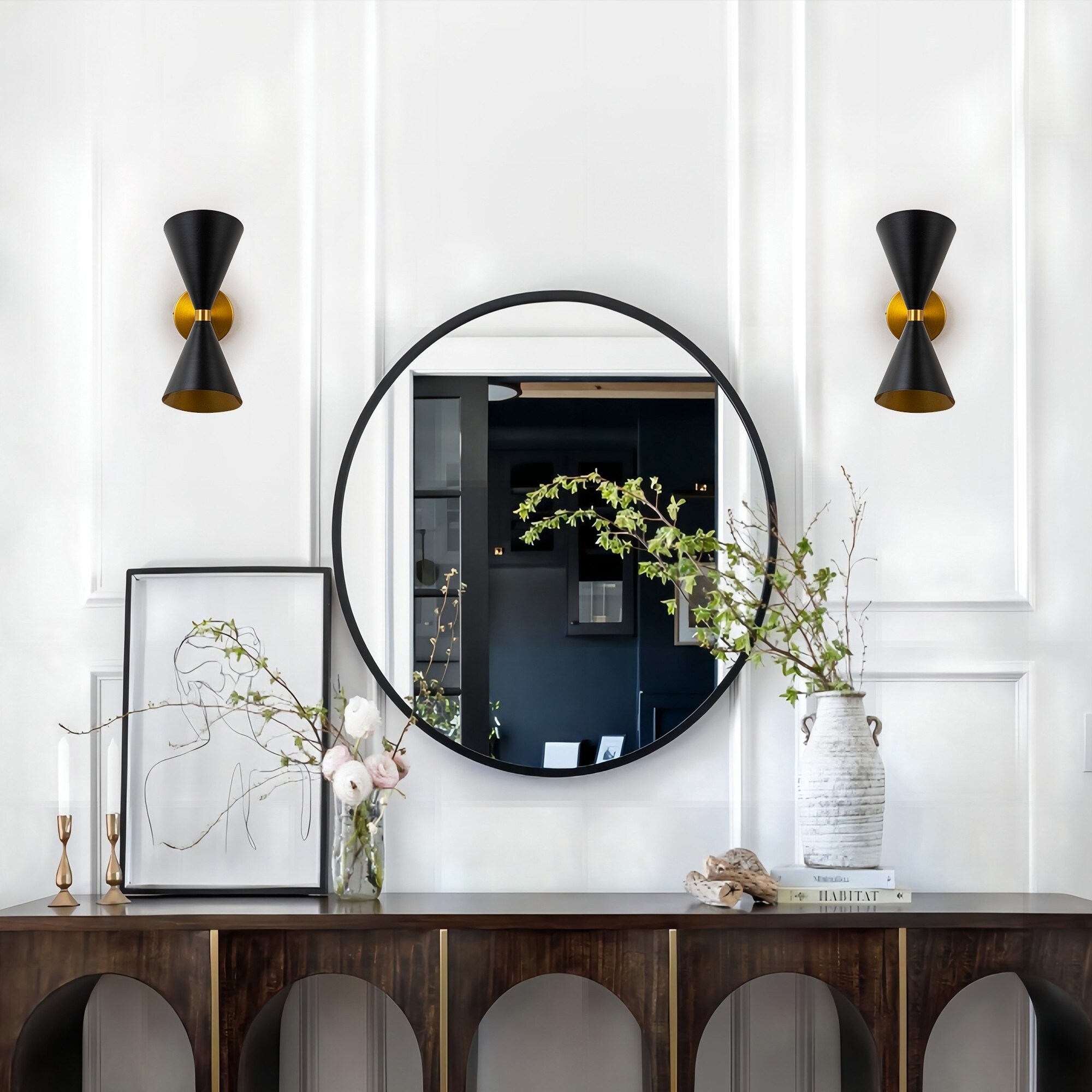 2-Light Modern Industrial Cone Black Bathroom Vanity Light Up&Down