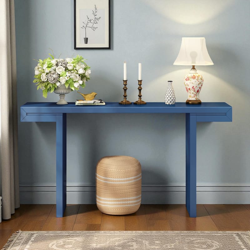 60'' Modern Console Table with Geometric Lines, Painted Finish & Adjustable Feet for Entryway, Hallway or Living Room - Navy Blue