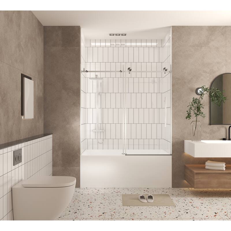 GDFStudio - Callum Frameless Sliding Shower Door for Modern Bathroom Layouts - Frameless shower door 60 "W x 60" H