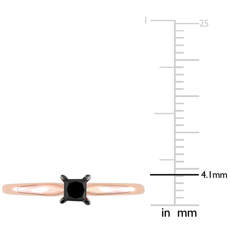 Miadora 1/4ct TDW Princess-cut Black Diamond Solitaire Engagement Ring in 14k Rose Gold