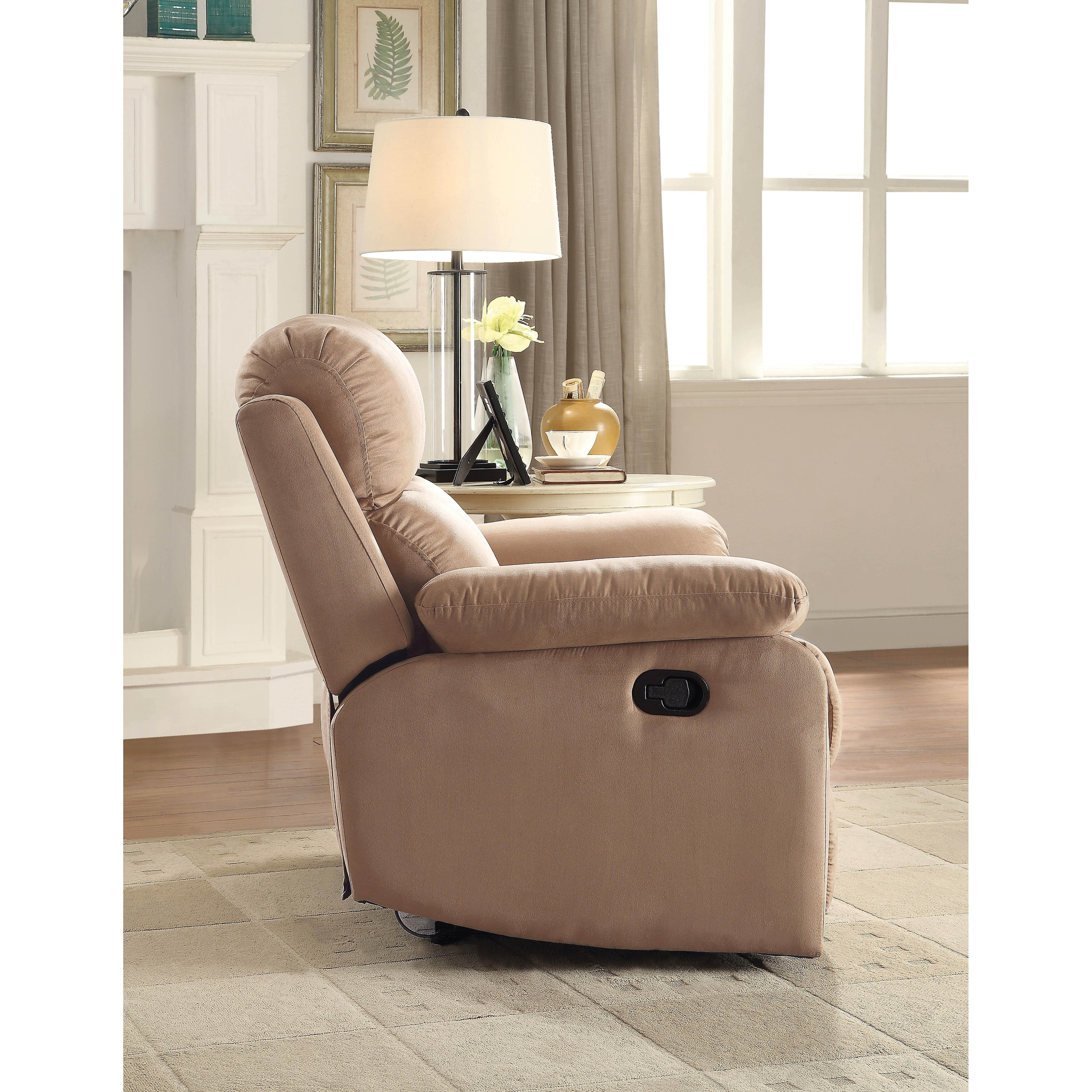 Luxurious Microfiber Motion Recliner with Pillow Top Armrest and Tight Seat & Back Cushion, Manual Reclining Mechanism - Brown