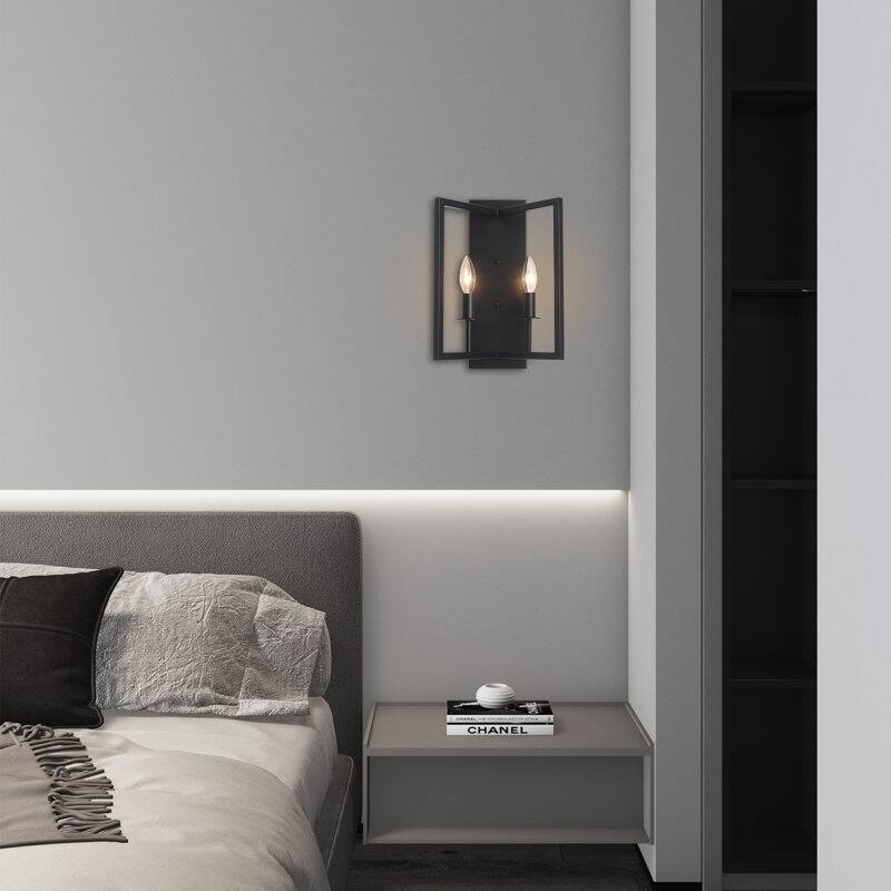 Black Metal Frame Double - Light Wall Sconce