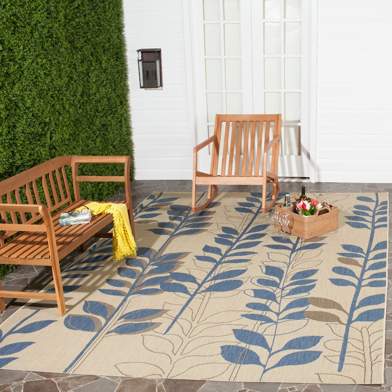 SAFAVIEH Courtyard Ergul Indoor/ Outdoor Waterproof Rug - 5'3" x 7'7" - Natural Brown/Blue