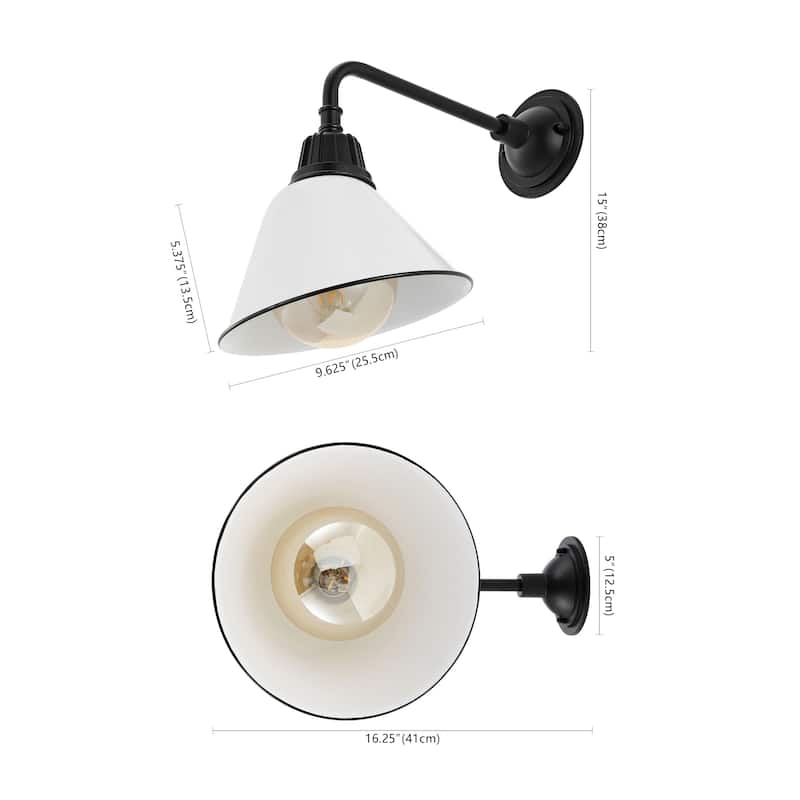 Aurora 9.63" 1-Light Farmhouse Industrial Indoor/Outdoor Iron LED Gooseneck Arm Outdoor Sconce, by JONATHAN Y - 9.63