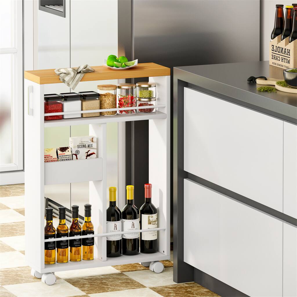 Narrow Rolling Cart, Slim Kitchen Cart, Mobile Shelving Unit Rolling Utility Cart - N/A