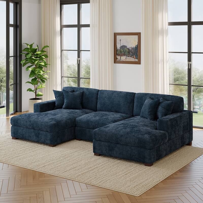 Modern Upholstered Chenille Modular Sectional Sofa with 2 Chaise