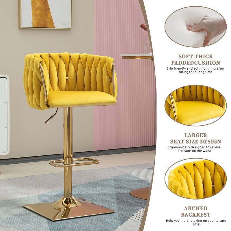 Velvet 360 Swivel Adjustable Height Lifting Vintage Bar Stools(set of 2) with Footrest