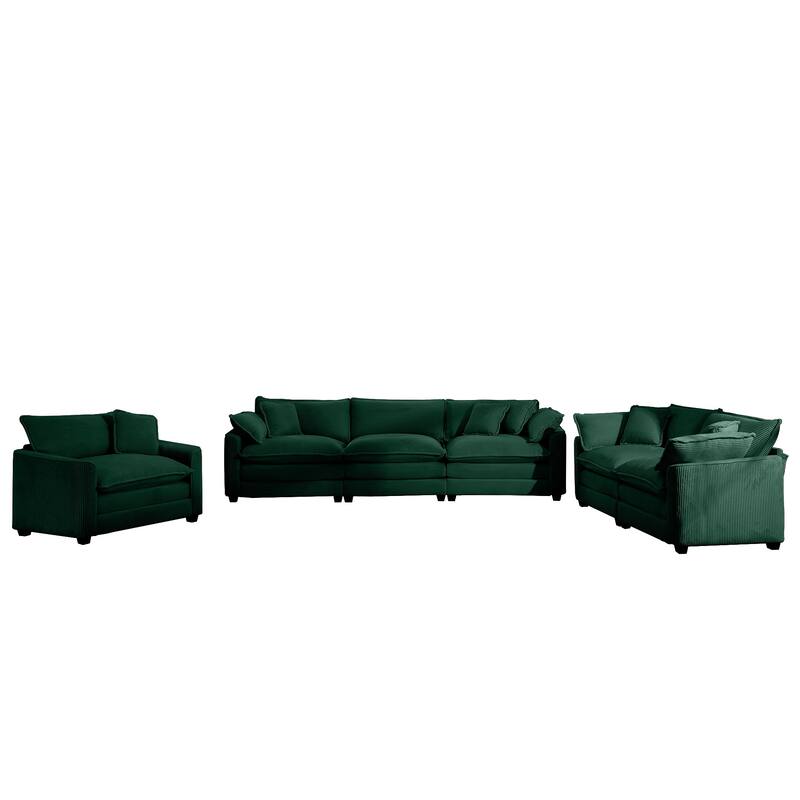 Oversized 3 - Piece Sofa Set with Corduroy 3-Seater Sofa and 2-Seater Loveseat & Single Deep Seat Sofa Chair for Livingroom - Green