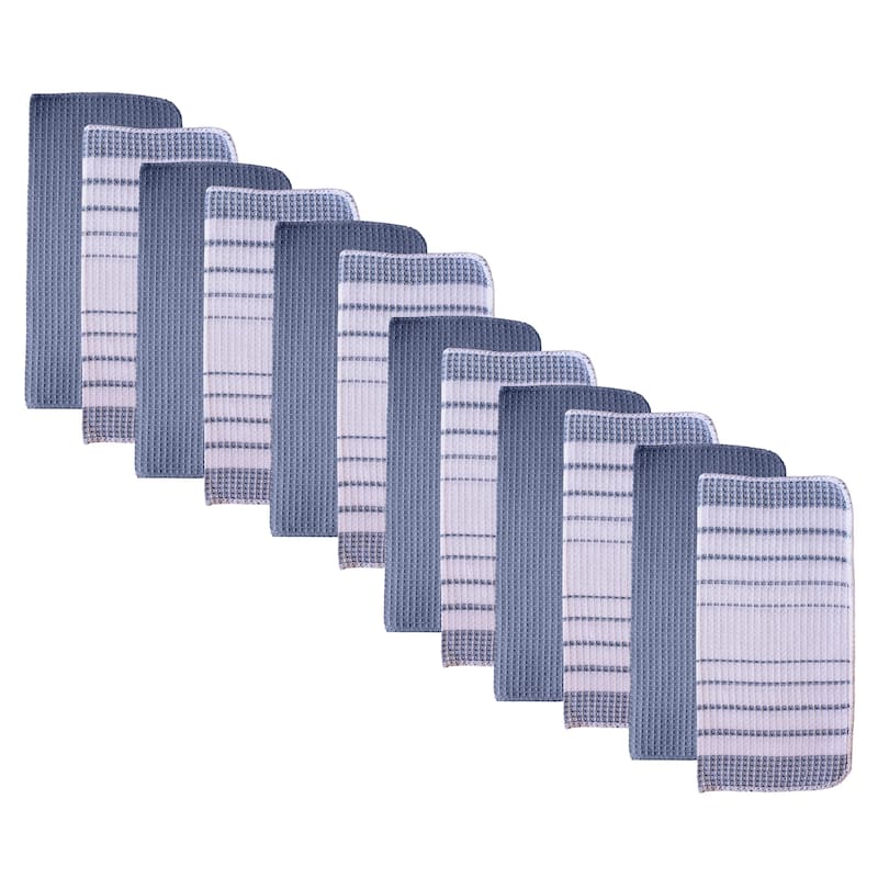 Fabstyles Fouta Cotton Kitchen Towels & Dischcloths - Blue - Set of 12 - 12x12
