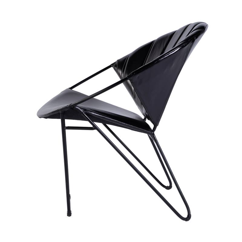 Harlan 18 in. Seat Height Round Leather and Iron Accent Chair