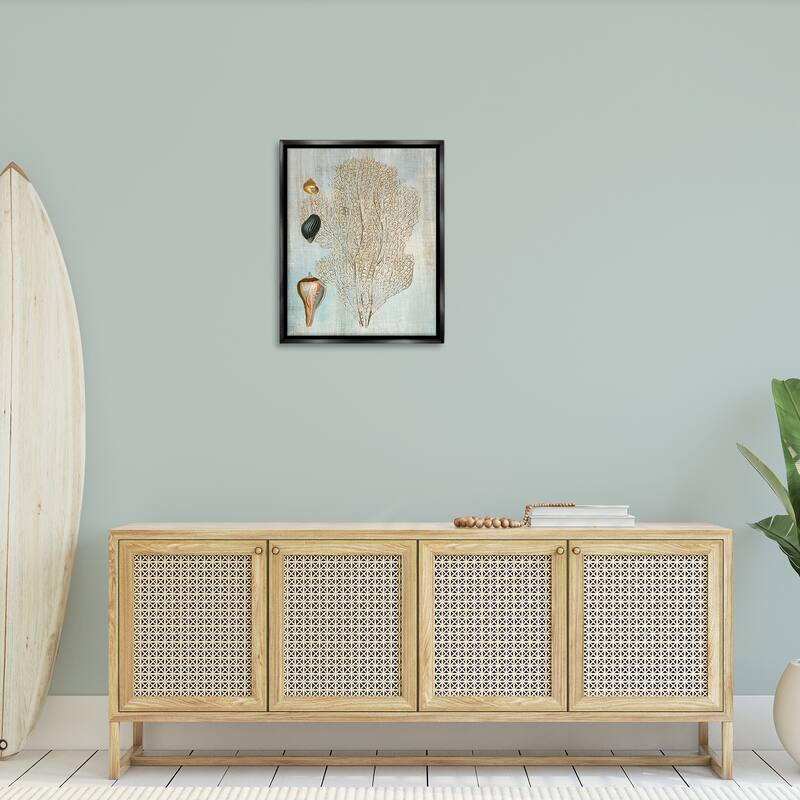 Stupell Detailed Coral & Seashells Framed Floater Canvas Wall Art Design By Susan Arnot