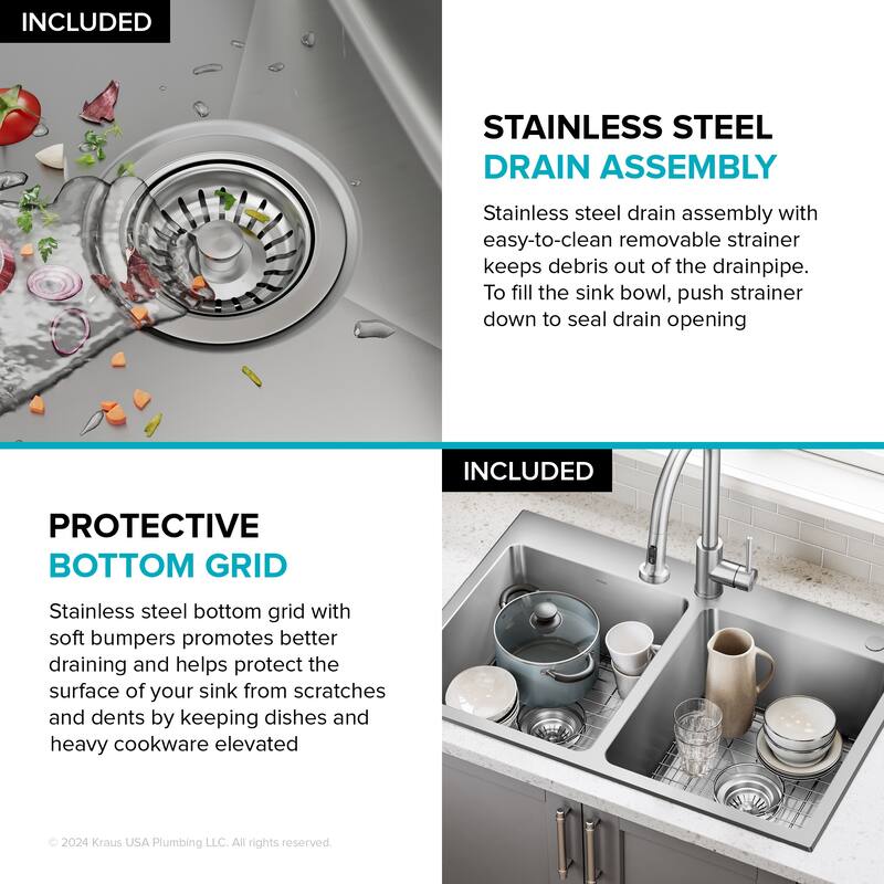 KRAUS Fairlane Drop In Top Mount 18 Gauge Stainless Steel Kitchen Sink