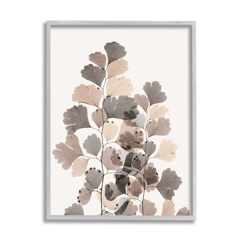 Stupell Modern Ginkgo Leaf Arrangement Translucent Brown Grey Leaves Framed Wall Art