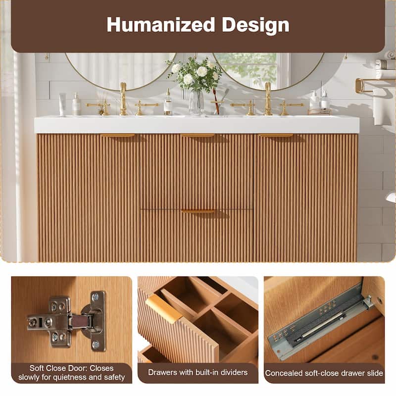 47.24" Wall-Mounted Double Sink Bathroom Vanity with SMC Top