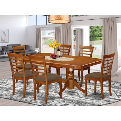 Kitchen Dining Set Table with Chairs - Round Pedestal Table Set - Saddle Brown Finish