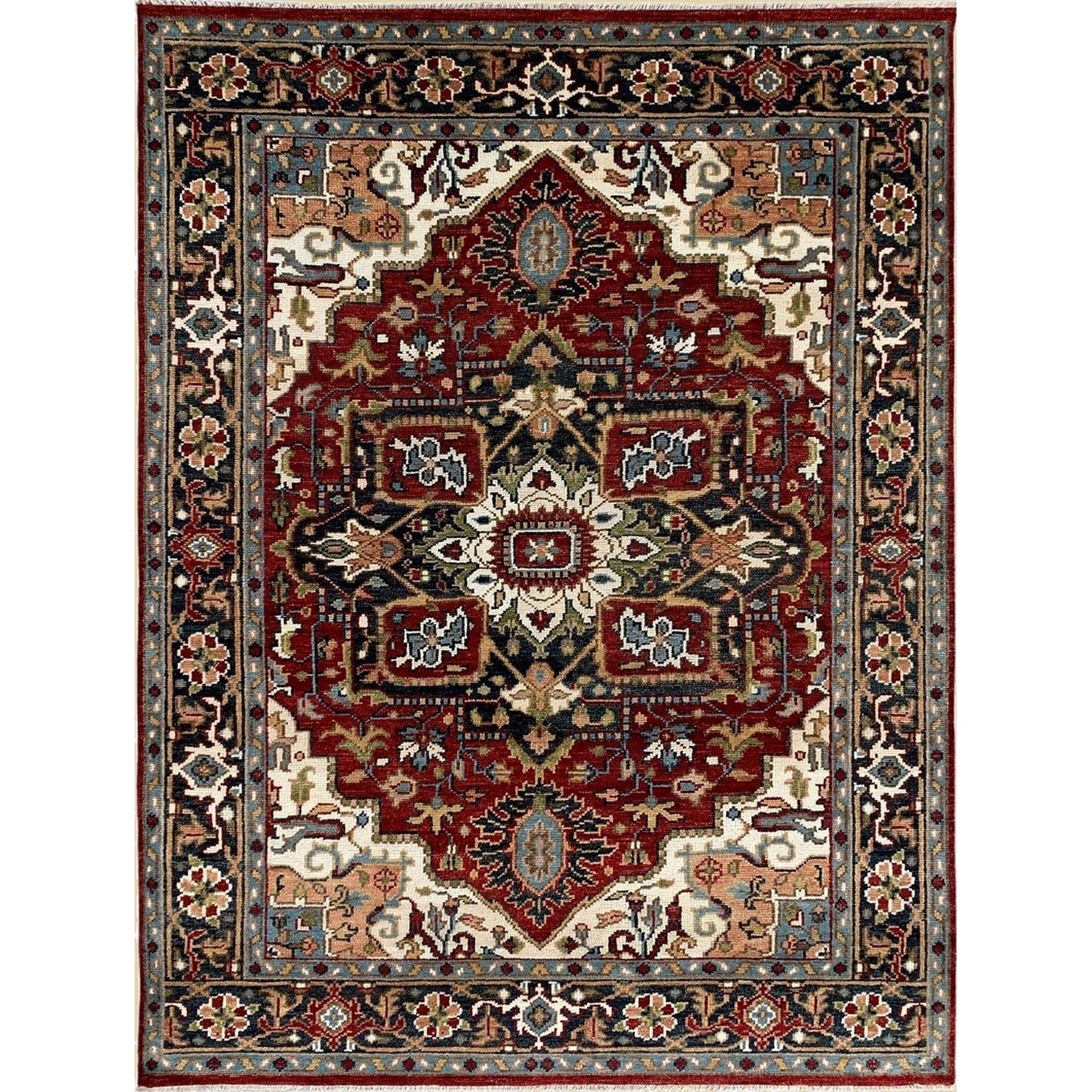 Handknotted Wool RED / NAVY Heriz Serapi Rug