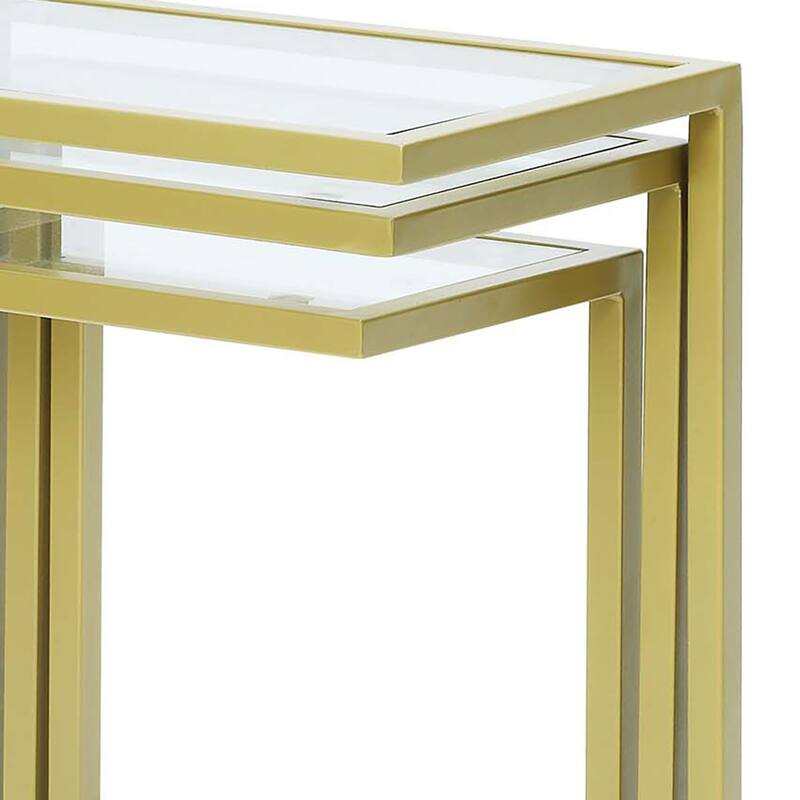 Set of 3 Gold Nesting Tables with Rectangular Glass Top 23.5"