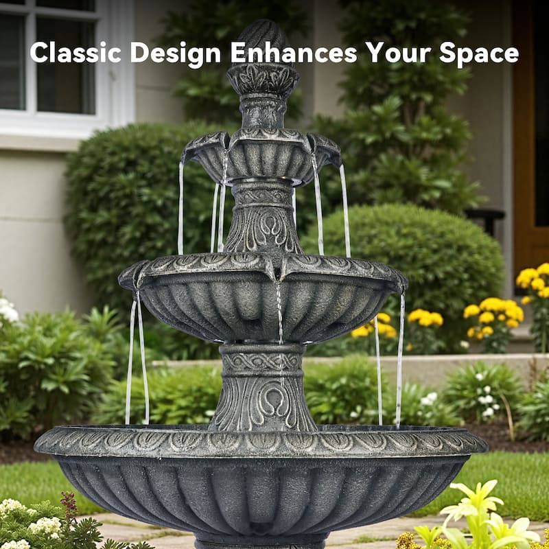 Classic 3 Tier Outdoor Water Fountain with Adjustable Flow ETL Certified Pump for Garden Patio Backyard