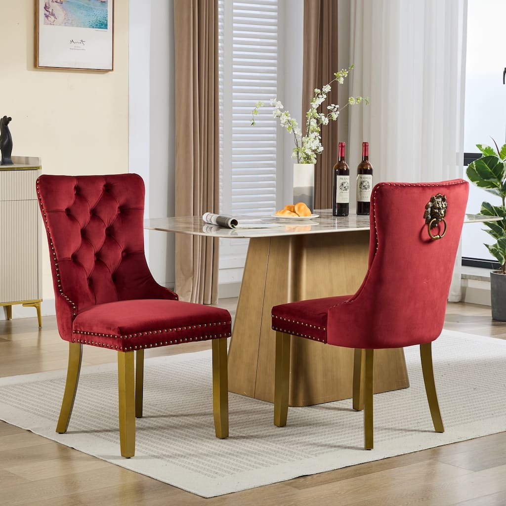 2-Piece Modern Chairs with Lion Head Pull Ring,High-end Tufted Solid Wood Contemporary Velvet Upholstered Dining Chair