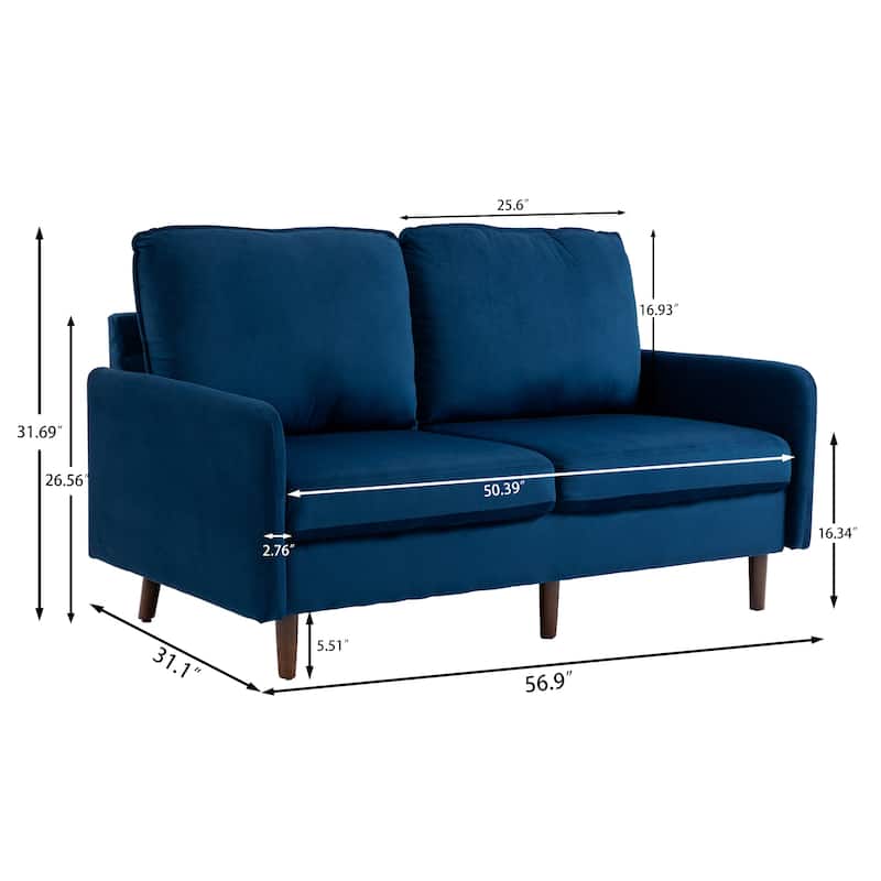 Velvet Loveseat Sofa With Wood Legs - Navy Blue