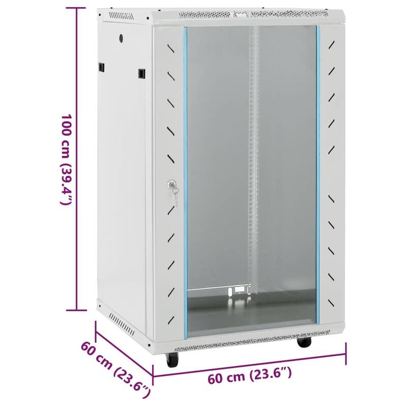 vidaXL 15/18U Network Cabinet 19" IP20 Gray/Black 23.6" x 17.7/23.6" x 33.9/39.4"